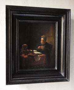Scholar Sharpening His Quill Penn Attributed to Justus Juncker, Oil on Panel
