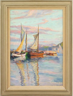 Justus Lundegard, Moored Sailboats, Oil Painting
