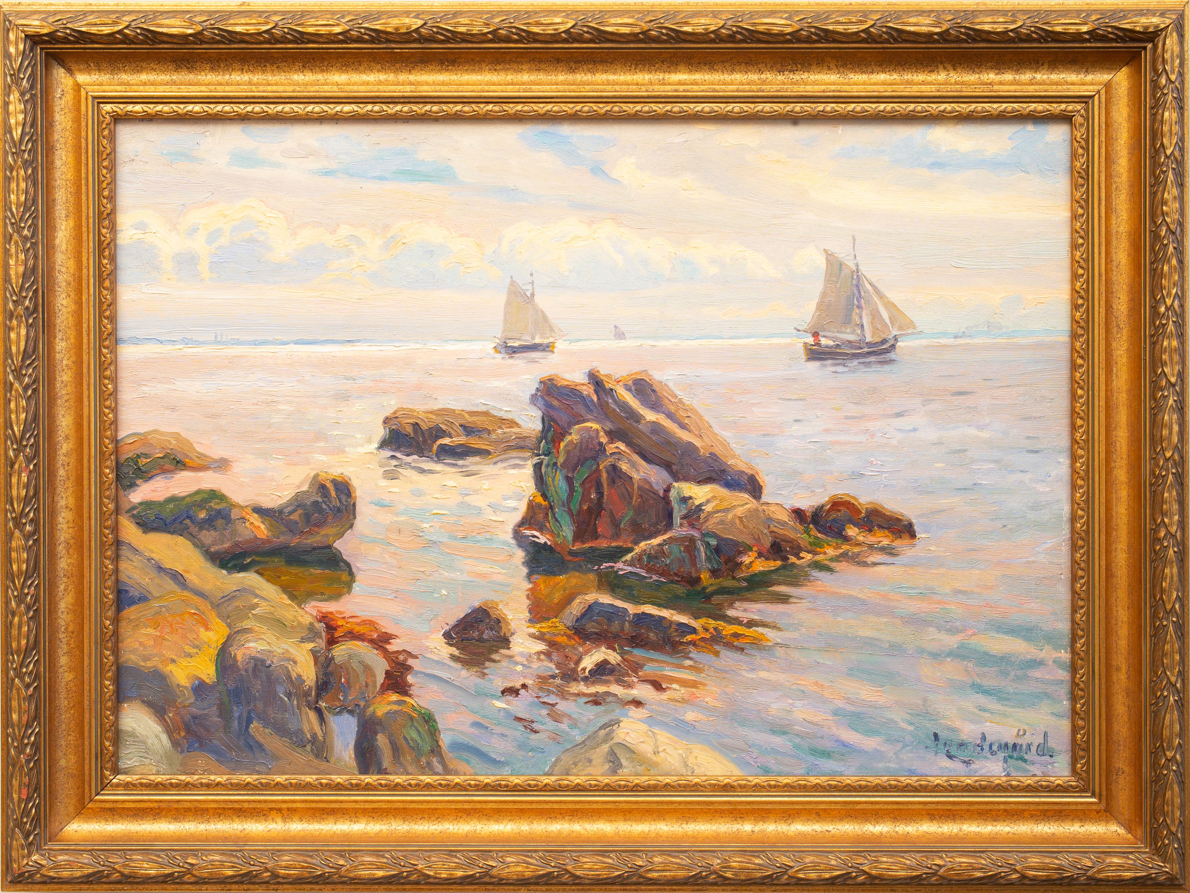 Segelboote im schwedischen Archipelago-Gemälde von Justus Lundegrd, Öl auf Leinwand – Painting von Justus Lundegård