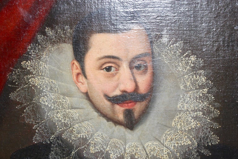 Antique Flemish Baroque painting, 17th century, portrait, Medici. Oil on canvas.

The painting is probably attributed to the Flemish painter Justus Sustermns. 
Pictured is most likely a member of the well-known Medici family.

The painting is