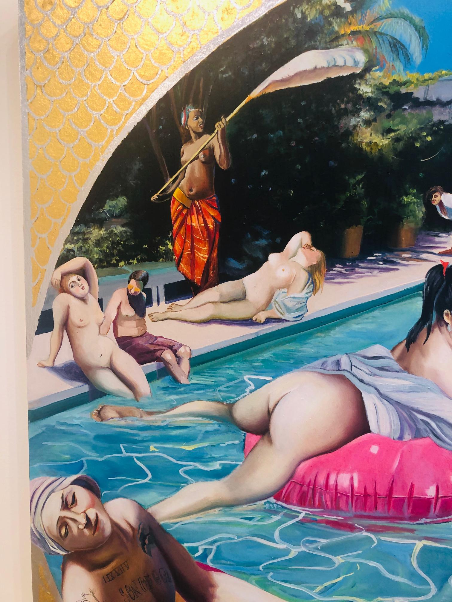 Fontaine de la jeunesse : / peinture contemporaine à l'huile et à la feuille d'or emblématique - Marron Still-Life Painting par Justyna Kisielewicz