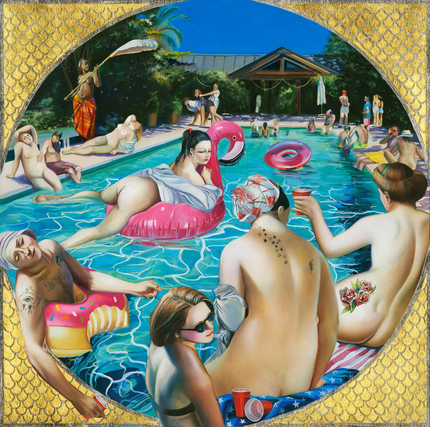 Still-Life Painting Justyna Kisielewicz - Fontaine de la jeunesse : / peinture contemporaine à l'huile et à la feuille d'or emblématique