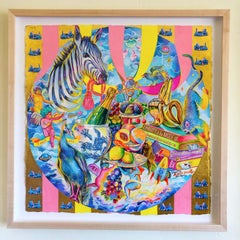 I WANT ONLY GOLD - colorful pop art still-life with zebra, champagne and bananas