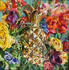 The Odd One Out / oil on board - golden pineapple