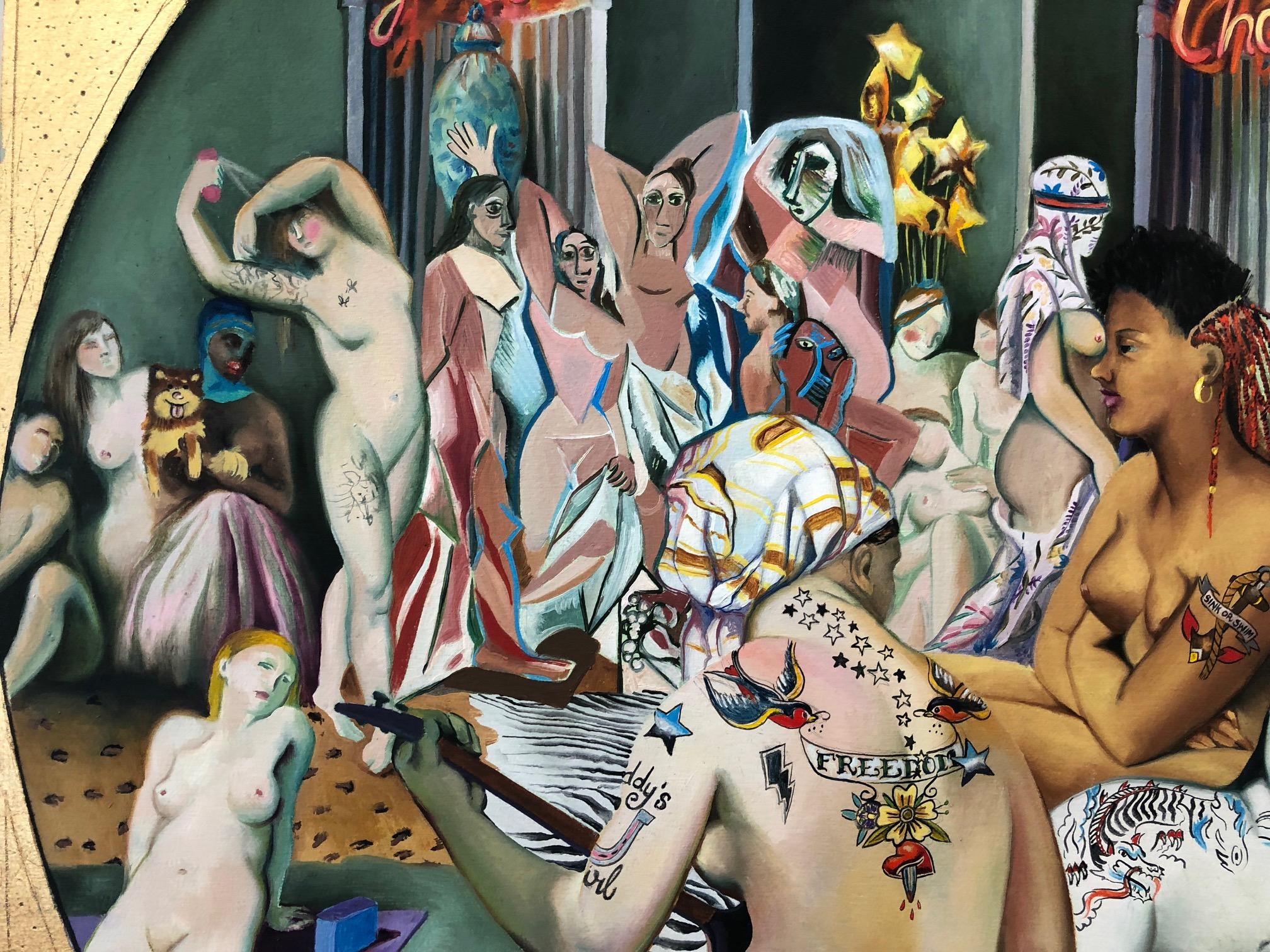 The Rascals / oil and gold leaf on panel - Painting by Justyna Kisielewicz