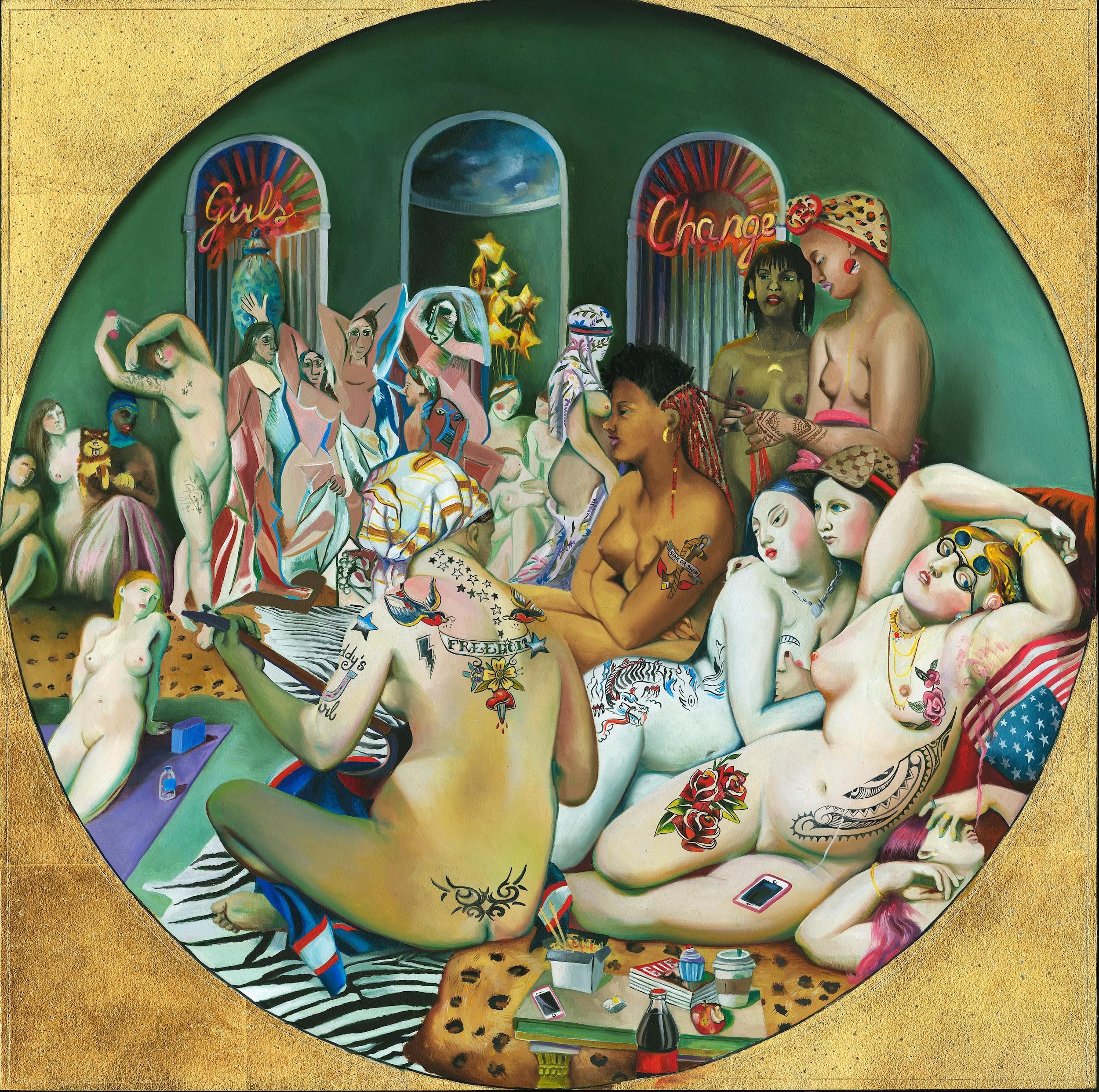 Justyna Kisielewicz Figurative Painting - The Rascals / oil and gold leaf on panel