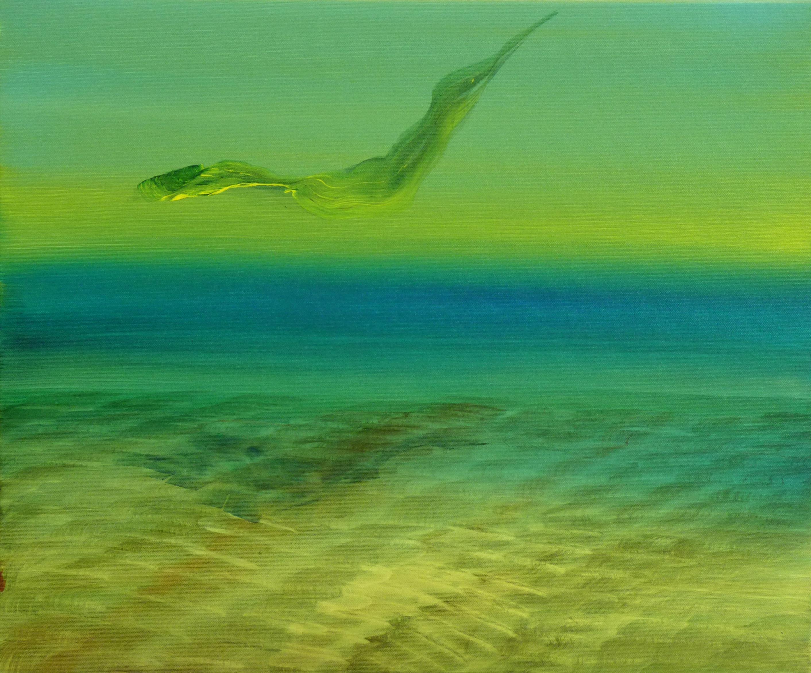 Justyna Pennards-Sycz Abstract Painting - Flying - Contemporary Expressionism, Underwater, Water, Modern Sea Landscape 