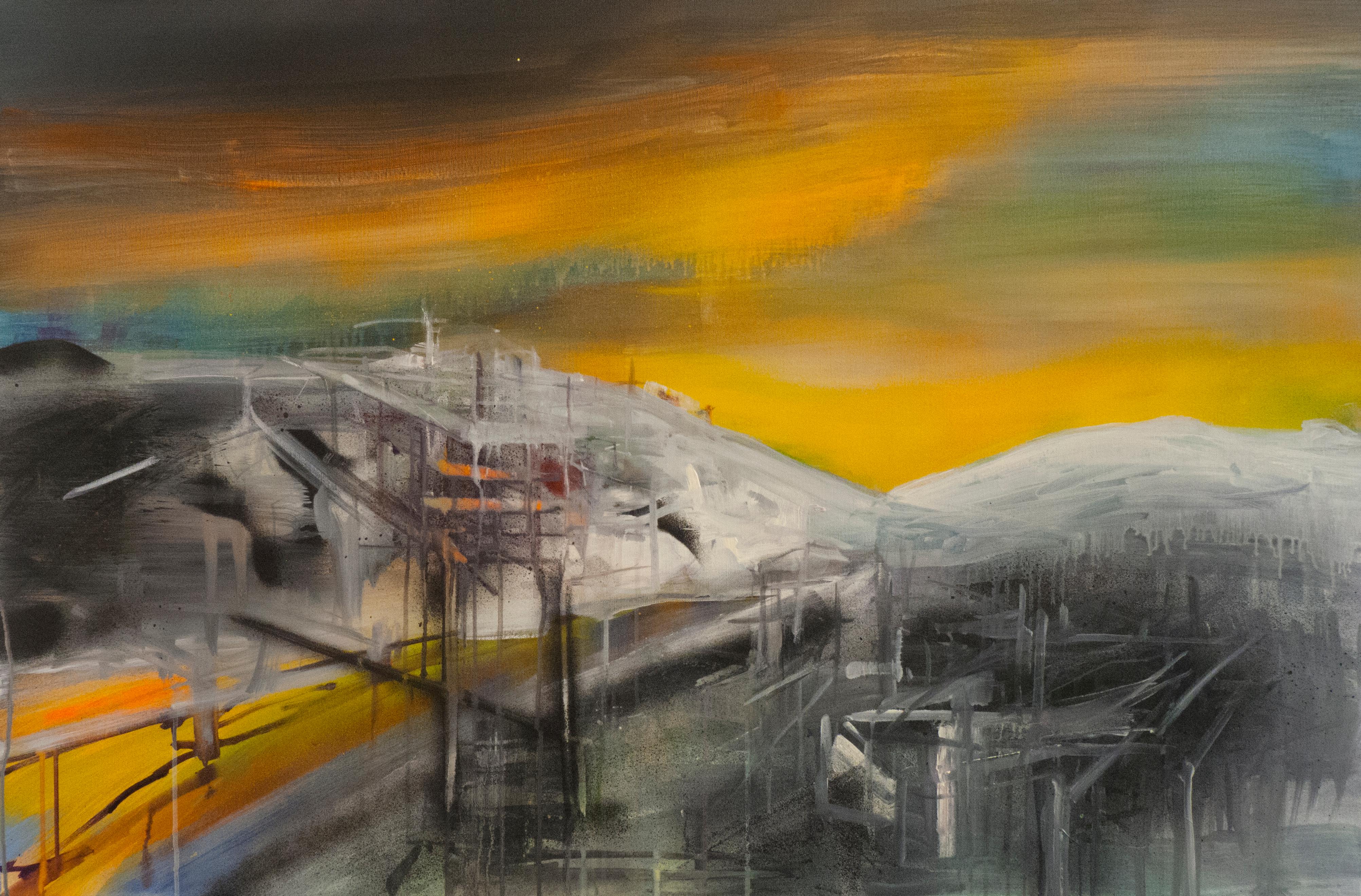 Gold Digging  -  Expressionism, Modern Landscape,  Architectural Painting