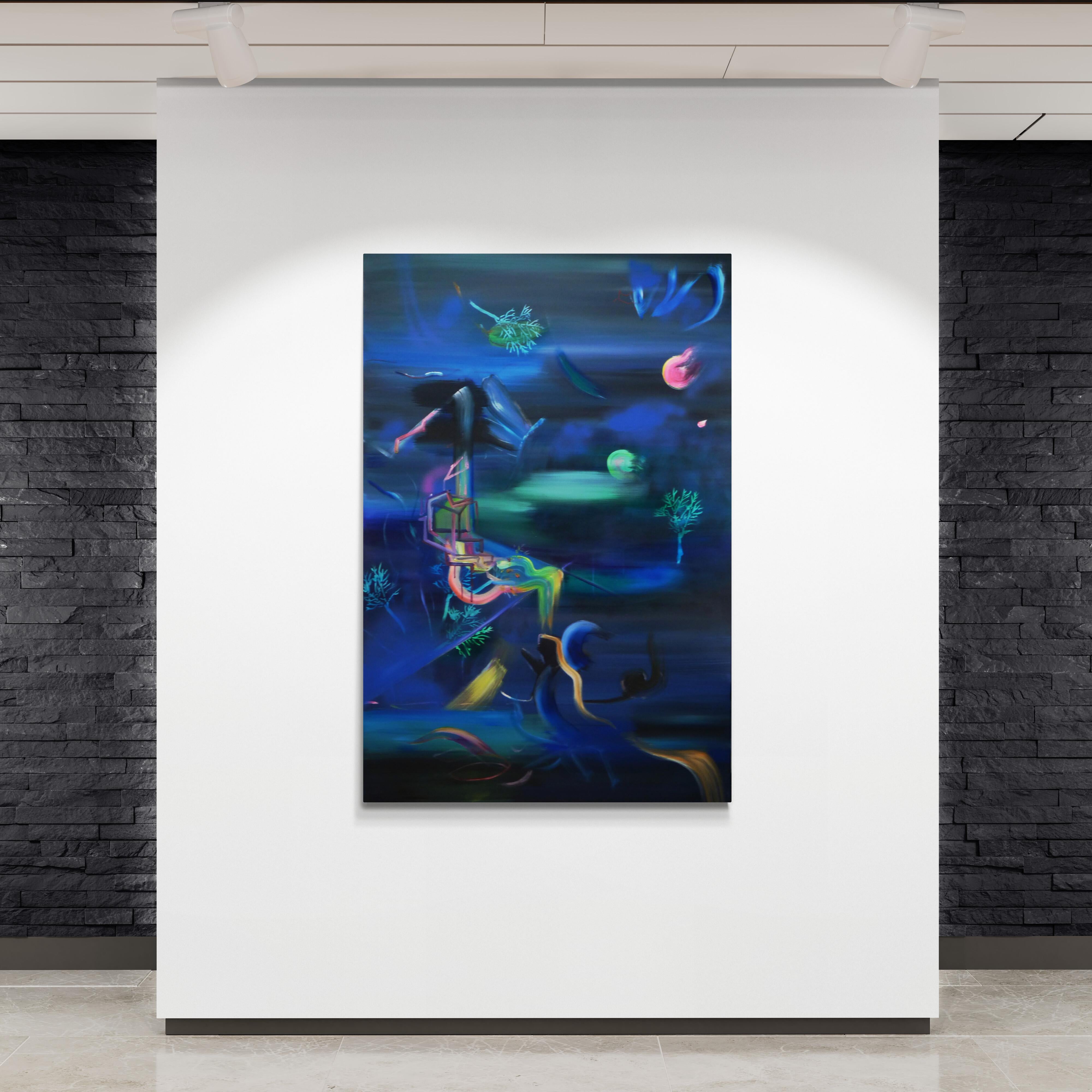 Night Air Fills My Soul with Kindness - Expressionism, Underwater Sea Landscape - Painting by Justyna Pennards-Sycz