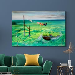 Il confine -  Moderno, Espressionismo, Pittura di paesaggio, Verde, Gioioso, Colorato