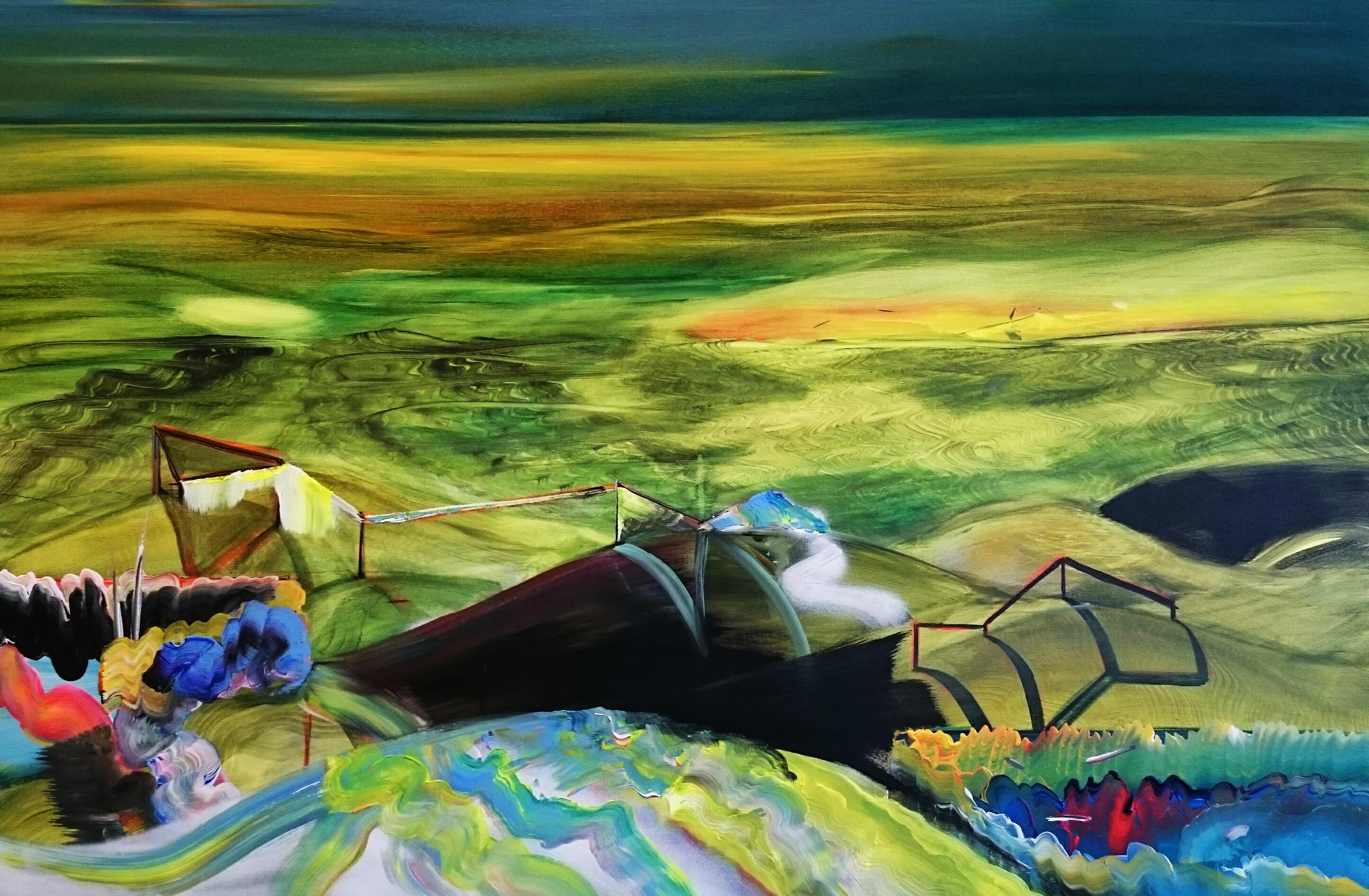 Justyna Pennards-Sycz Abstract Painting - What A Peculiar State We're In... -  Modern, Expressionism, Landscape Painting