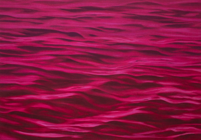 Justyna Smoleń Figurative Painting - Pink 3  - (Pink Water)  - Modern Landscape, Seascape Painting, Magenta Red, Sea