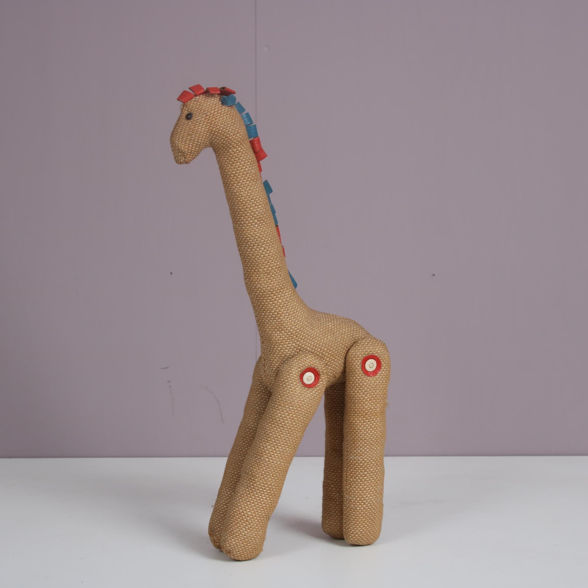 Mid-Century Modern Jute and Leather Giraffe by Renate Müller for H. Josef Leven Kg, Germany 1960 For Sale