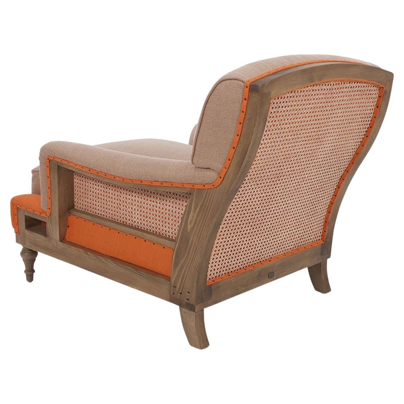 Modern Jute Armchair with Exposed Structure in Rattan and Ribbon For Sale