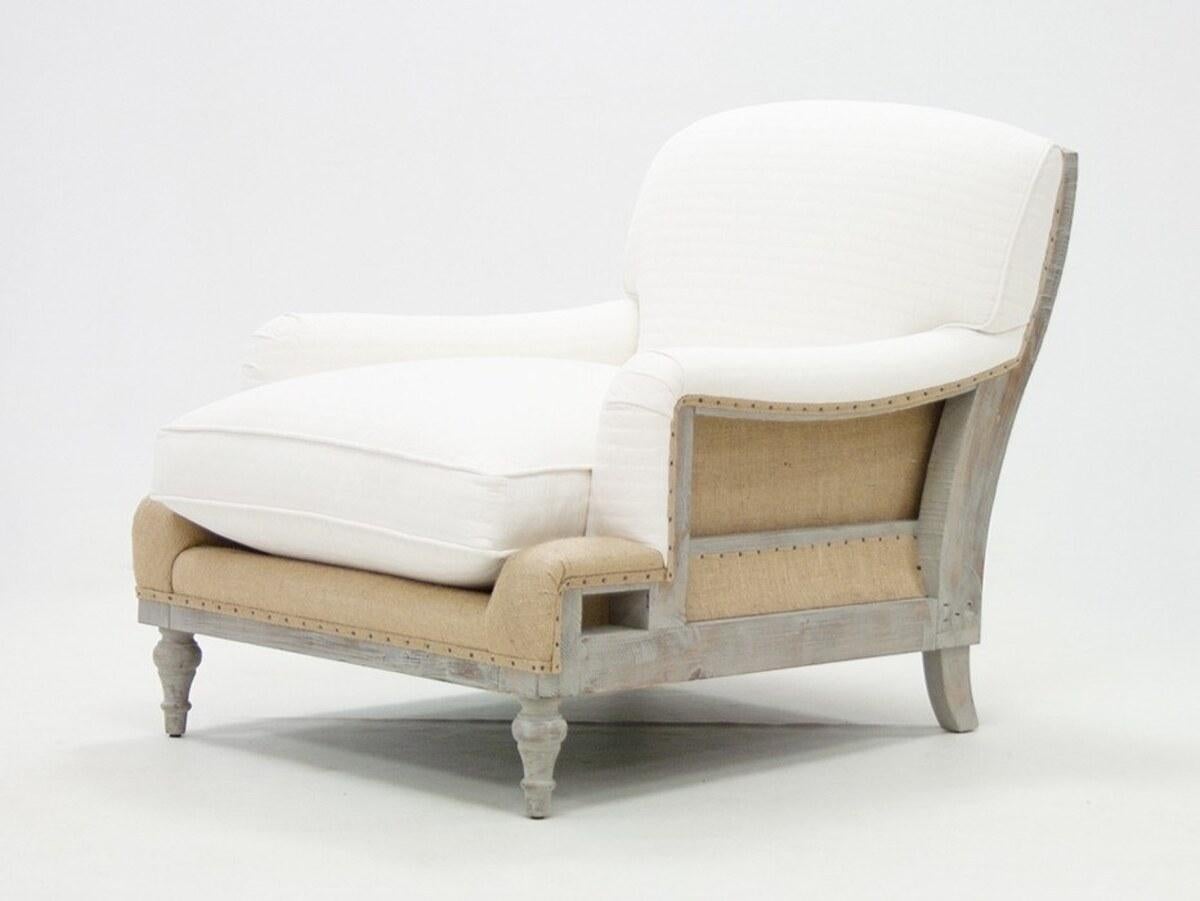 Fabric Jute Armchair with Exposed Structure in Rattan and Ribbon For Sale