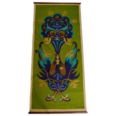 Jute Wall Tapestry with Kurbits Inspired Bird Motif by Margareta Rödström