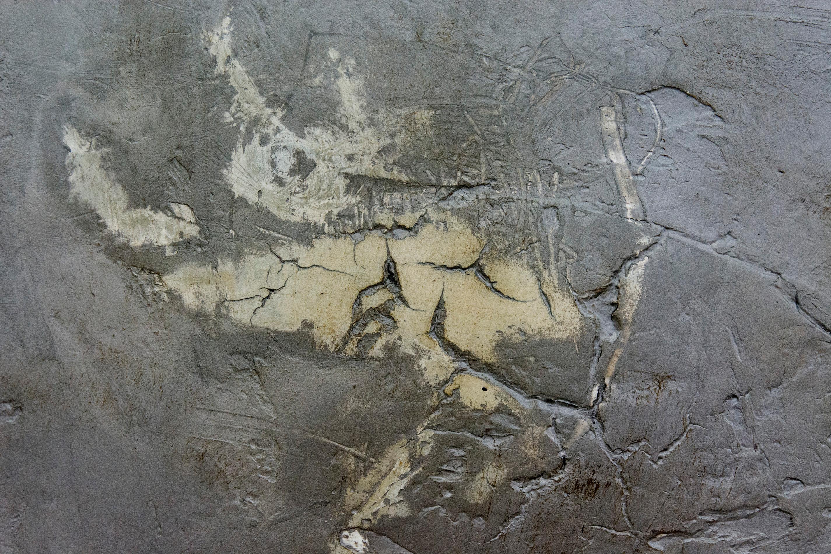 In Organum #2 - soft, contemplative abstraction, plaster and pigment on panel - Gray Abstract Painting by Jutta Naim