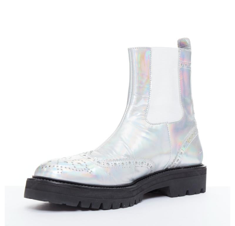 JUUN J VIBRAM silver metallic holographic wingtip ankle boots EU43 In Fair Condition For Sale In Hong Kong, NT