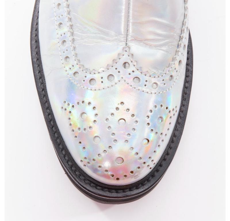 JUUN J VIBRAM silver metallic holographic wingtip ankle boots EU43 For Sale 1