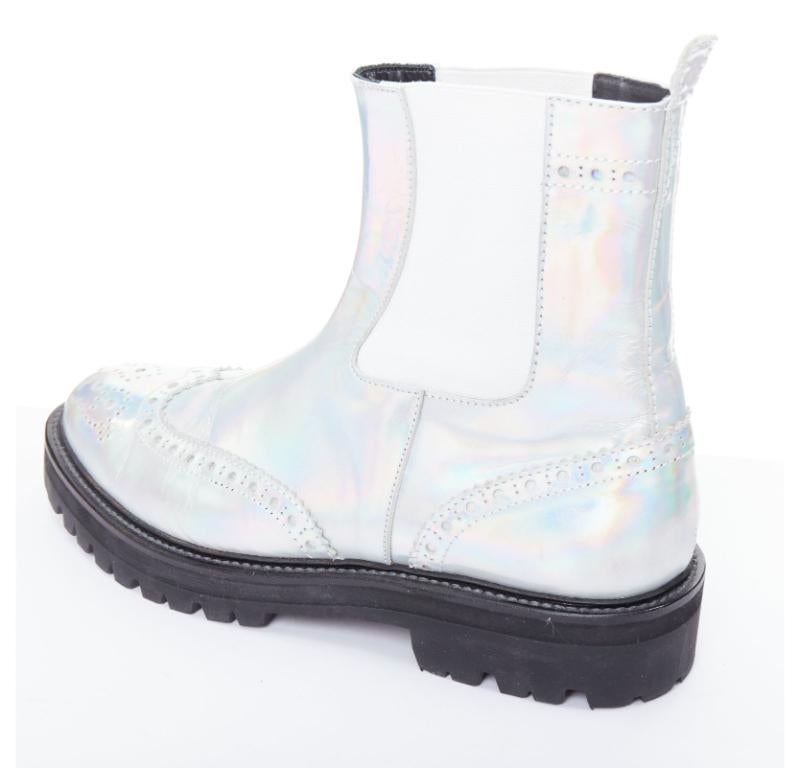 JUUN J VIBRAM silver metallic holographic wingtip ankle boots EU43 For Sale 3