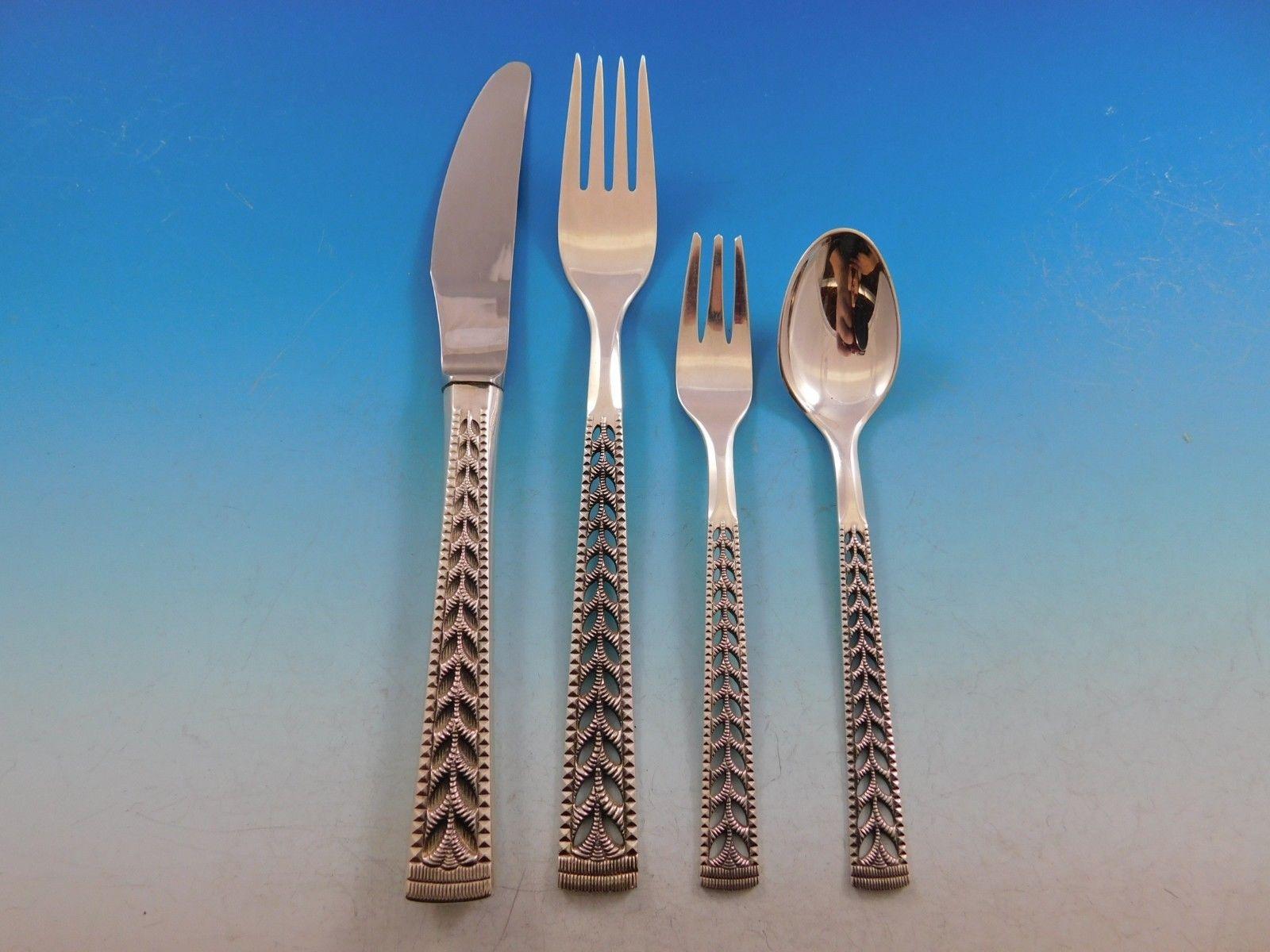 Norwegian Juvel by Nils Hansen Norway 830 Silver Flatware Set for 12 Dinner Service 70 Pcs