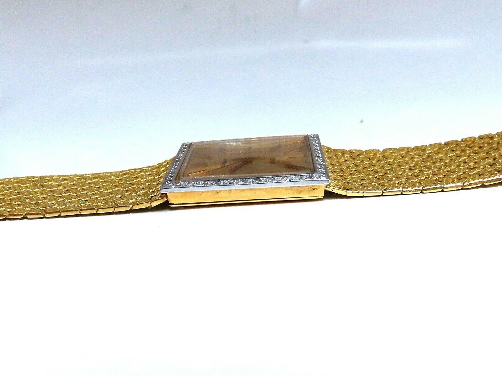 Juvenia Vintage Watch 



High grade Swiss Quartz Movement.



Gold Dial



.50ct. natural round diamonds



G-color Vs-2 clarity.



Working Order.



18kt Mesh Link Flexible band



7 inch.



59 grams



26 x 26mm case Diameter



No Box / No