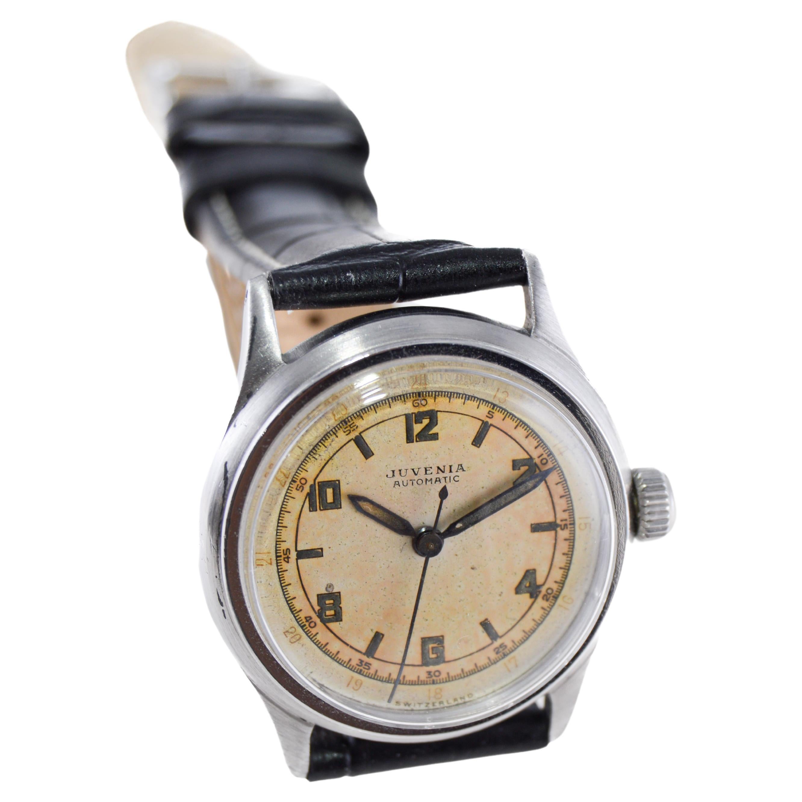 Art Deco Juvenia Early Stainless Steel Automatic Wristwatch, circa 1930s For Sale
