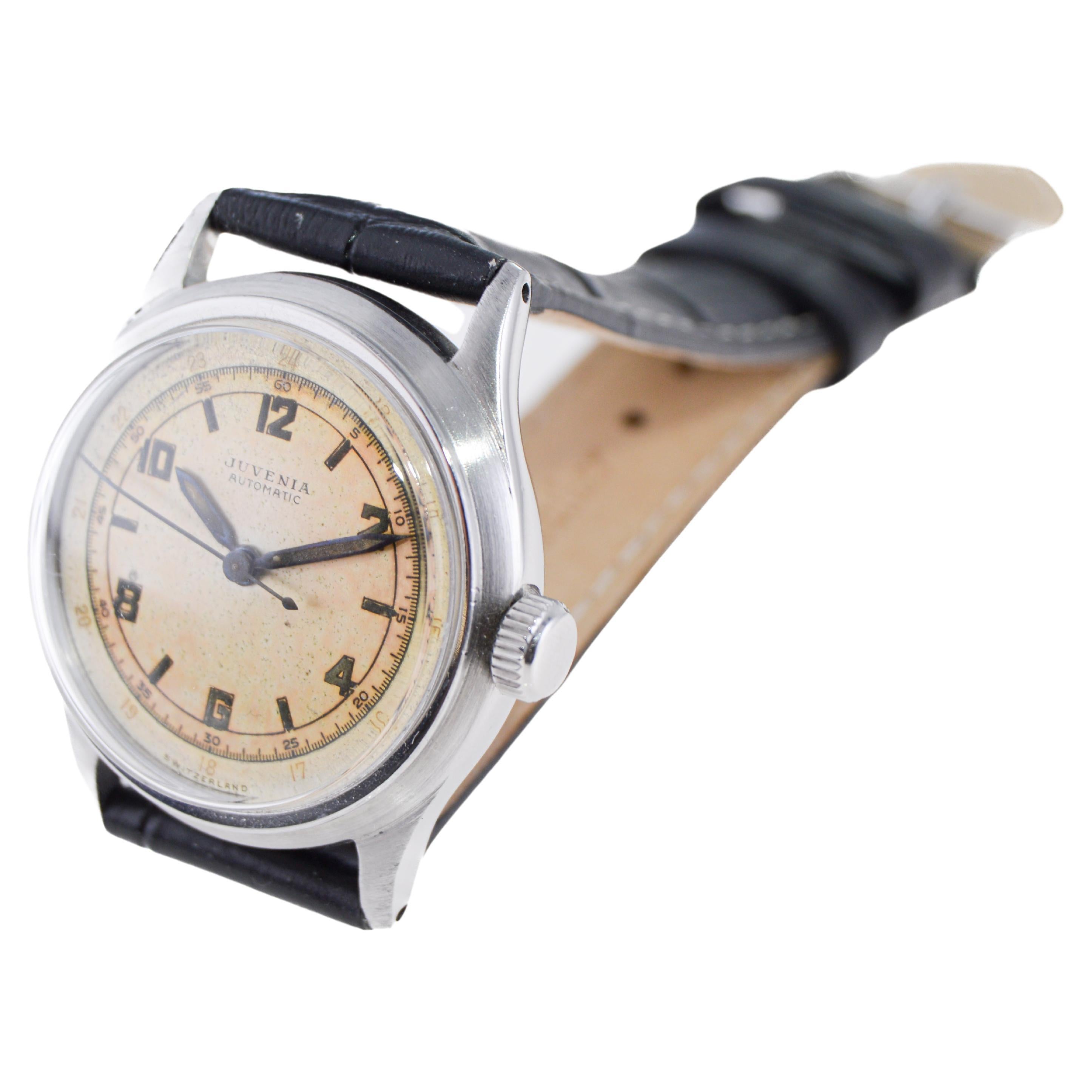 Juvenia Early Stainless Steel Automatic Wristwatch, circa 1930s In Excellent Condition For Sale In Long Beach, CA