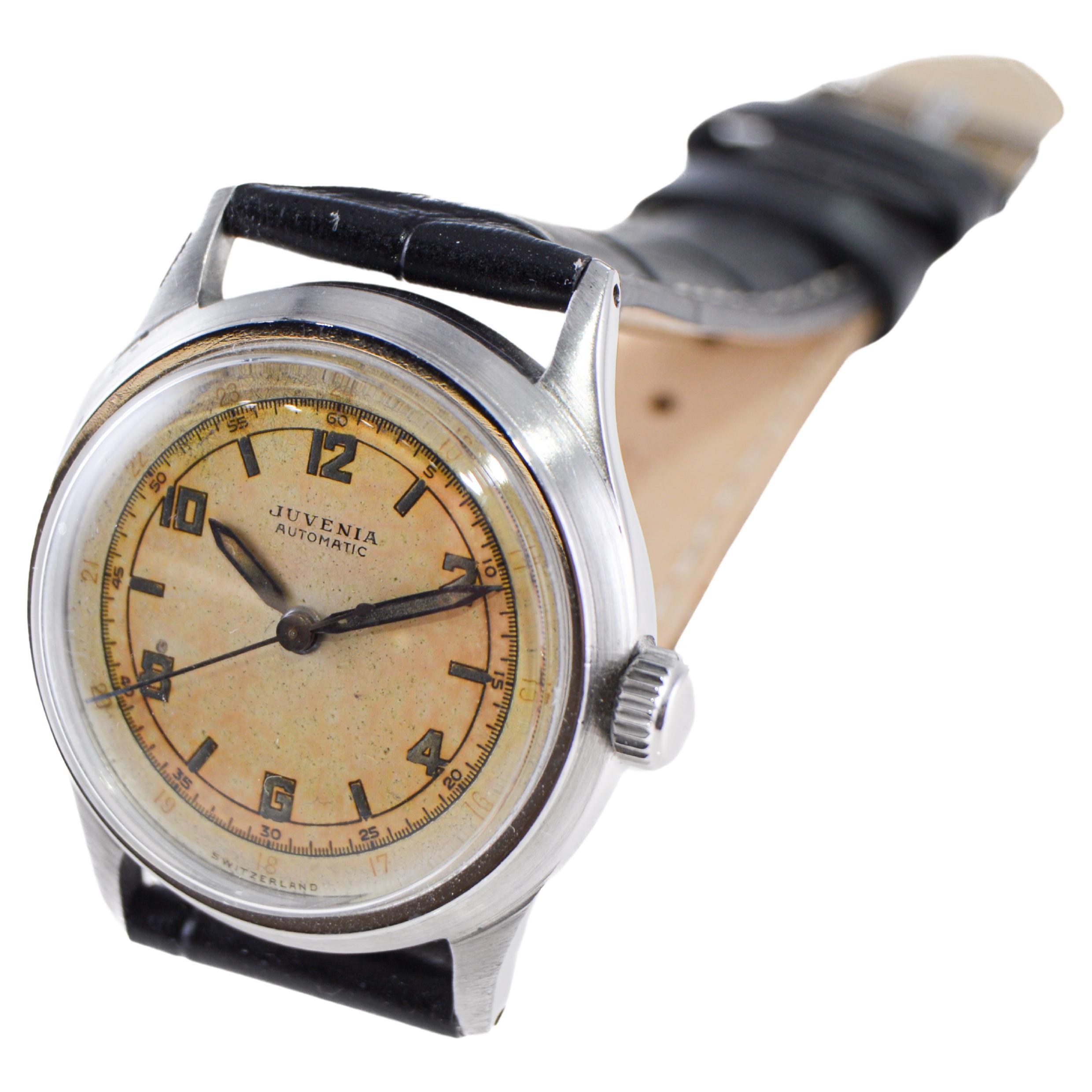Women's or Men's Juvenia Early Stainless Steel Automatic Wristwatch, circa 1930s For Sale