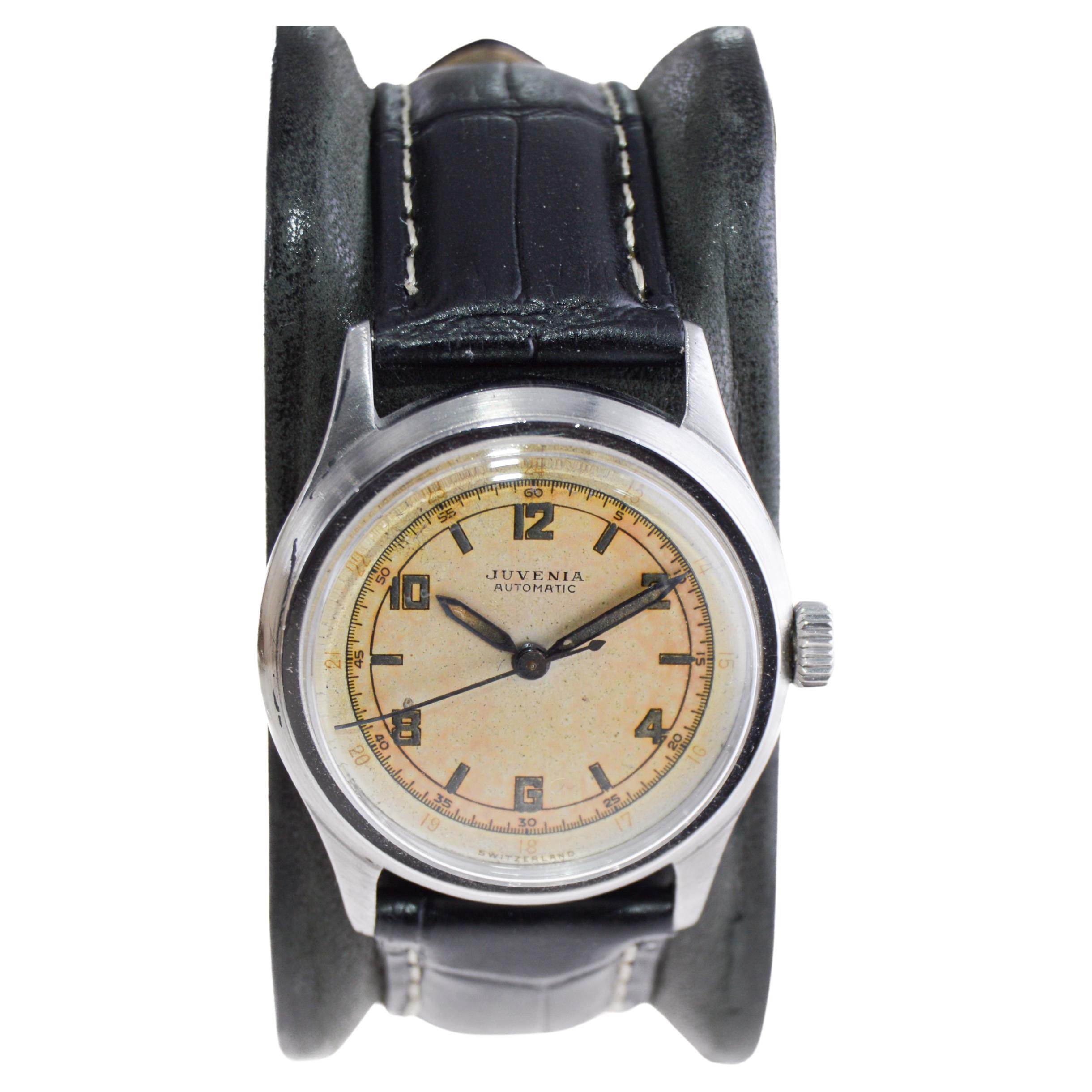 Juvenia Early Stainless Steel Automatic Wristwatch, circa 1930s For Sale