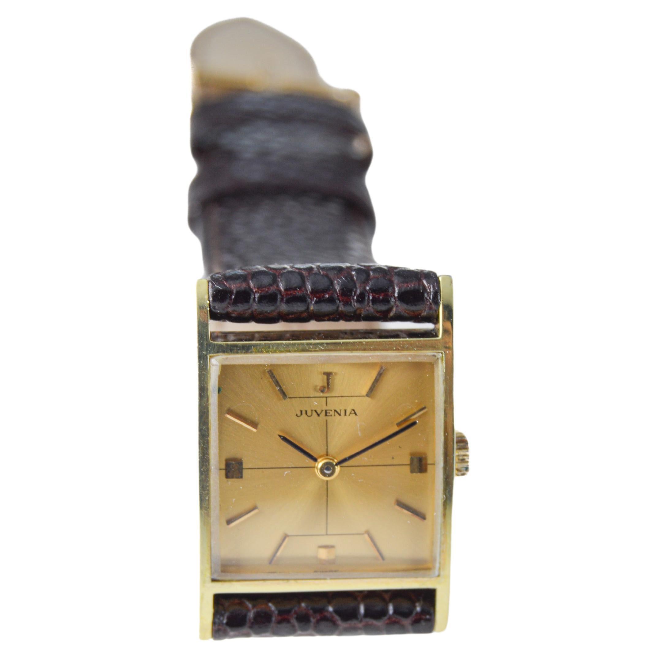 Women's Juvenia Gold-Filled Art Deco Tank Style Watch from 1950's High Grade For Sale