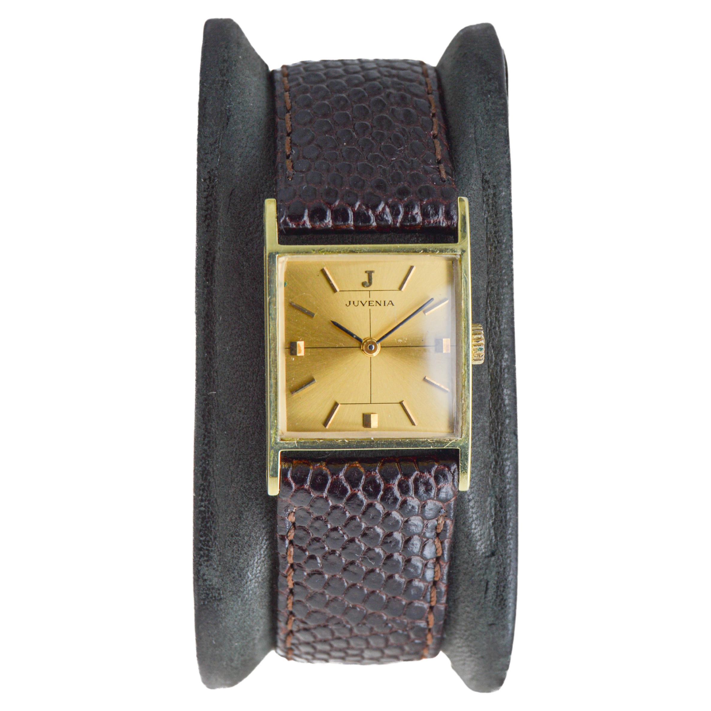 Juvenia Gold-Filled Art Deco Tank Style Watch from 1950's High Grade For Sale