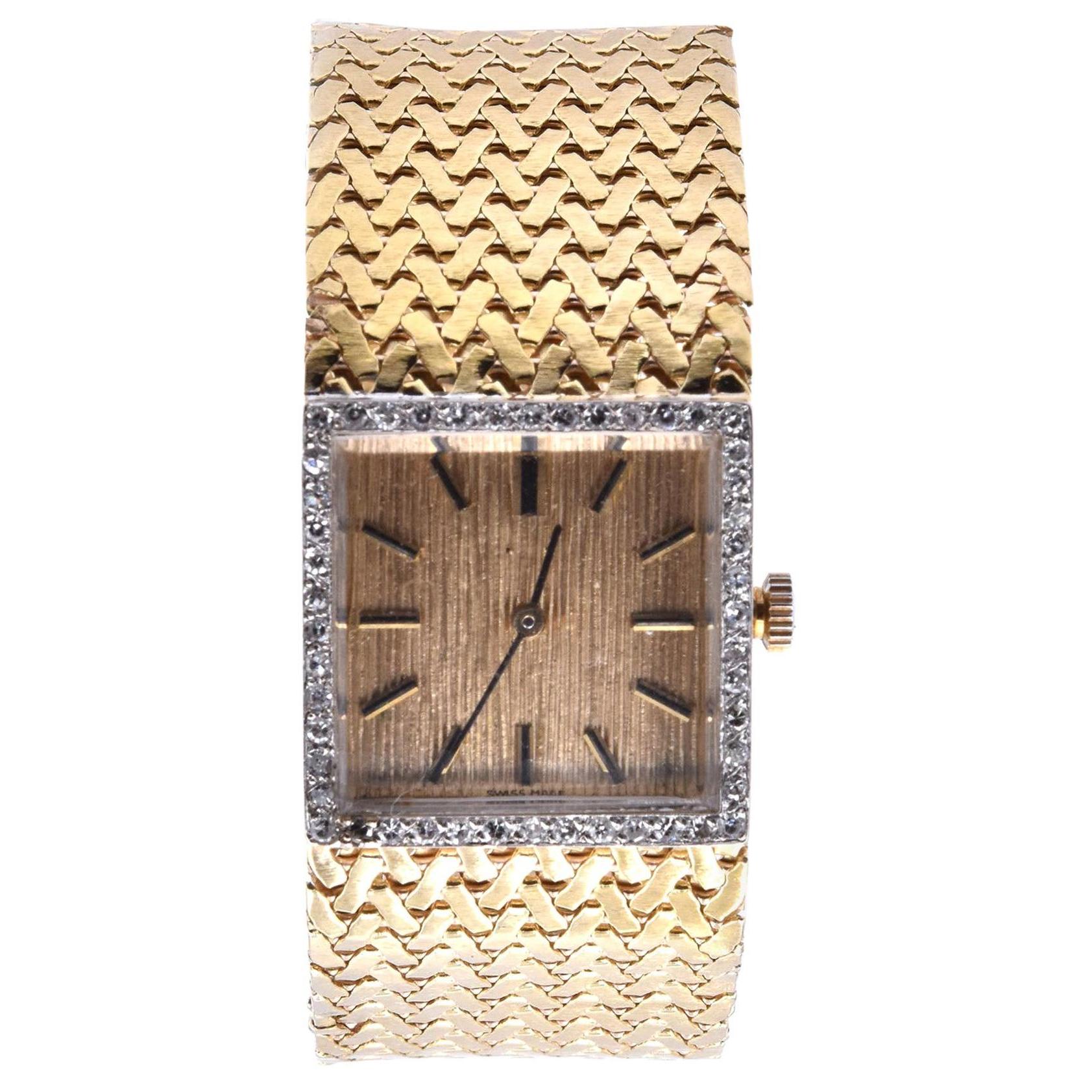 Juvenia Vintage 14 Karat Yellow Gold Diamond Gents Wristwatch