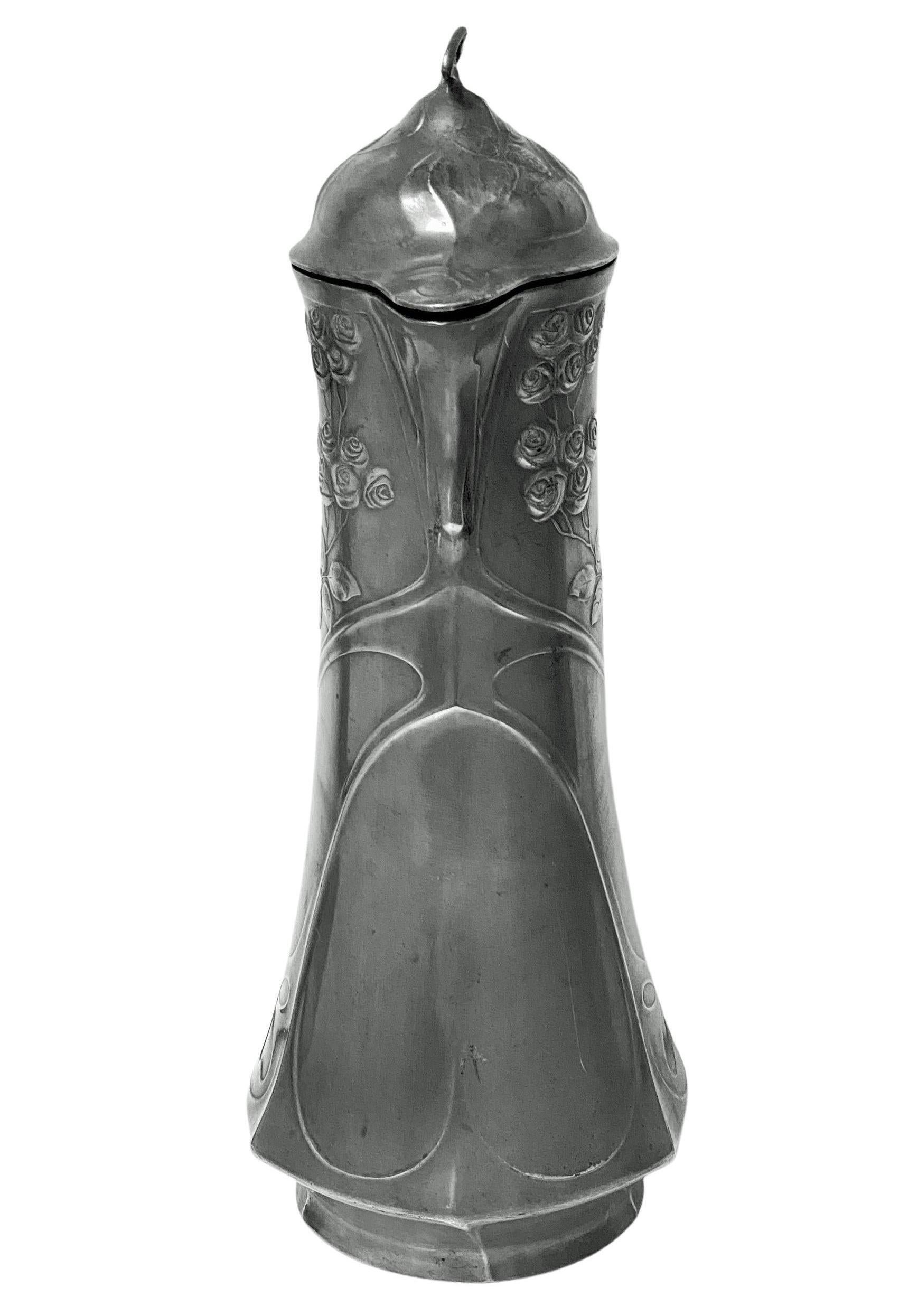 Juventa Art Nouveau Jugendstil Pewter Claret Wine Jug C.1900 1