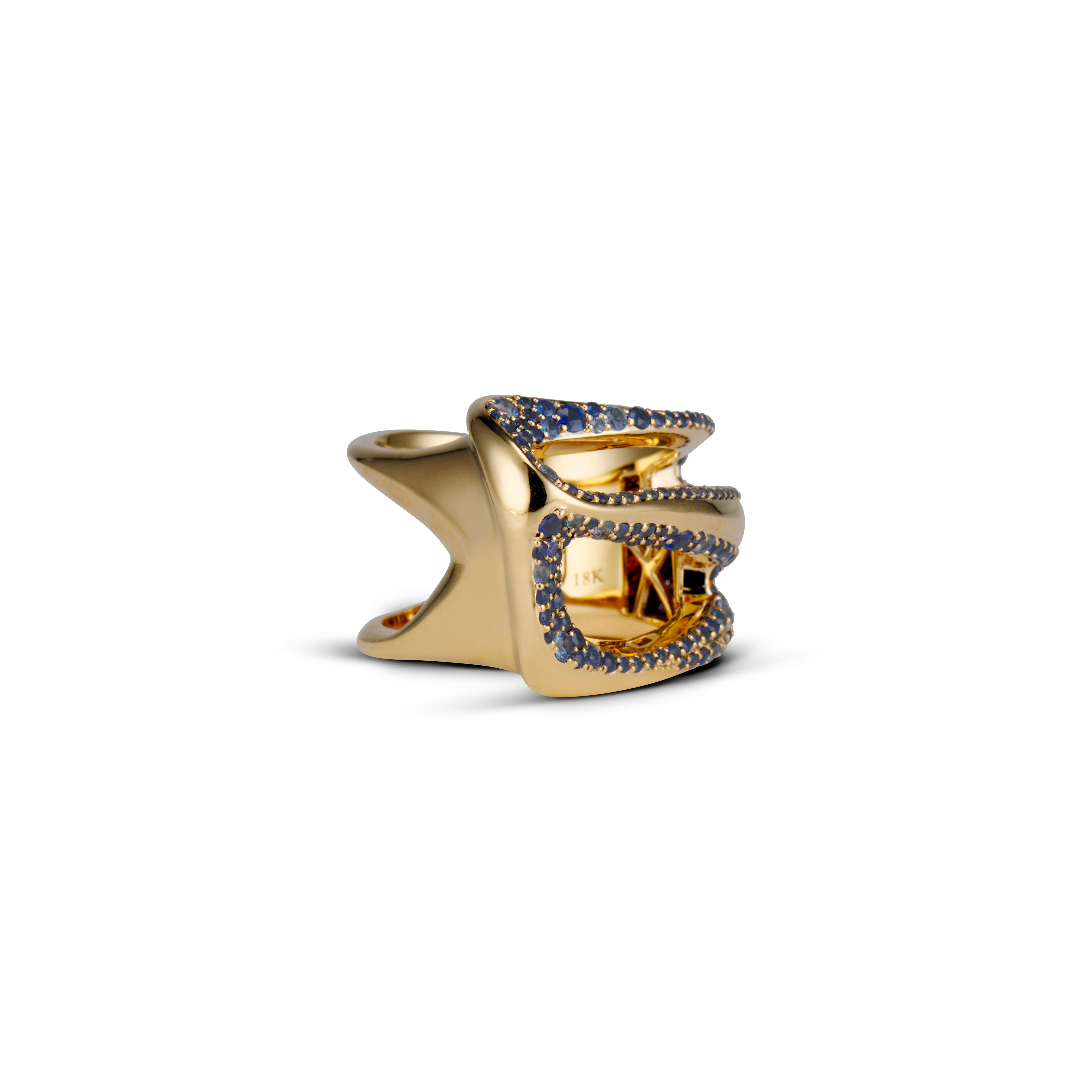 JV Insardi 18 Karat Gold Sculptural Ring with Blue Sapphires 3