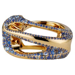 JV Insardi 18 Karat Gold Sculptural Ring with Blue Sapphires