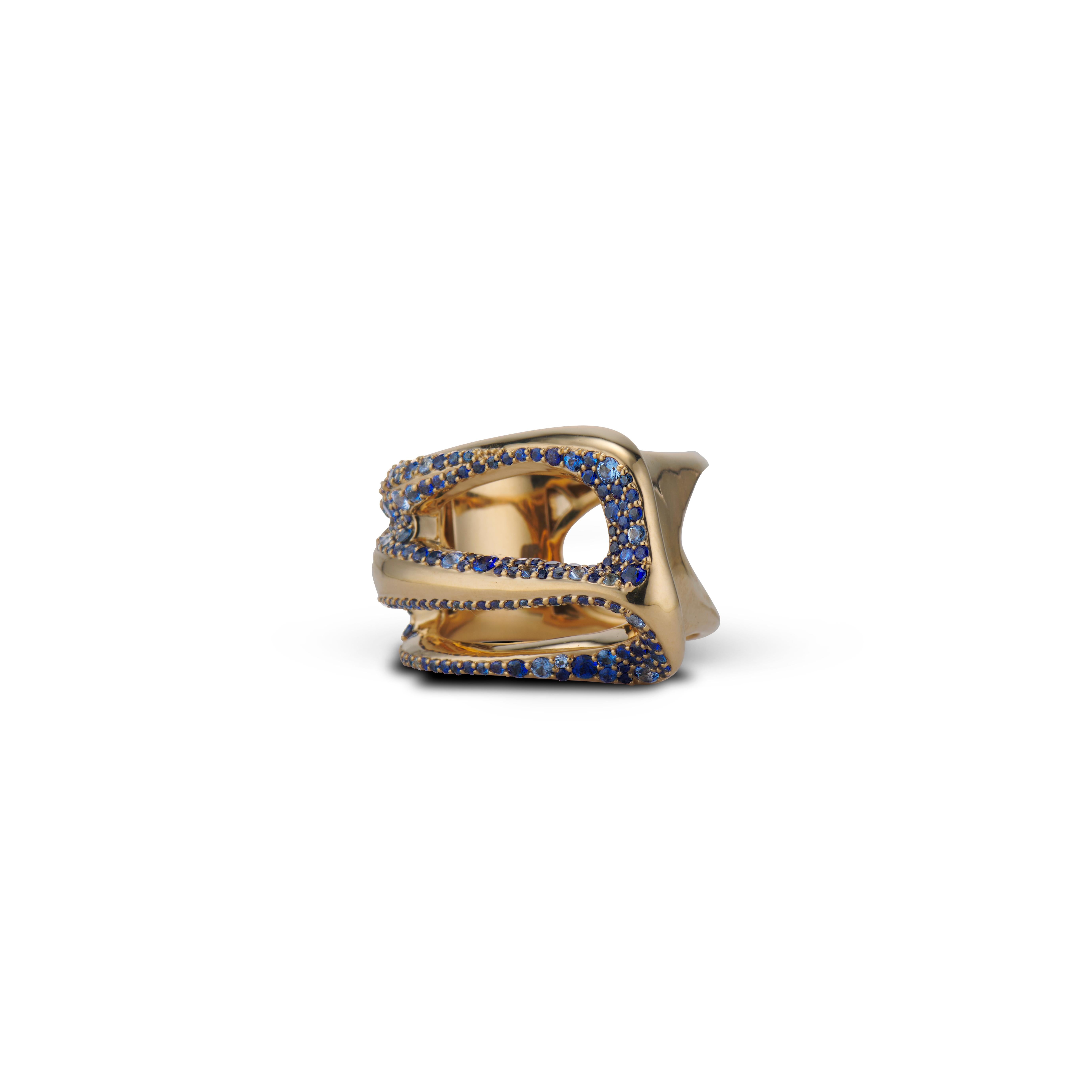 JV Insardi 18 Karat Gold Sculptural Ring with Blue Sapphires 2