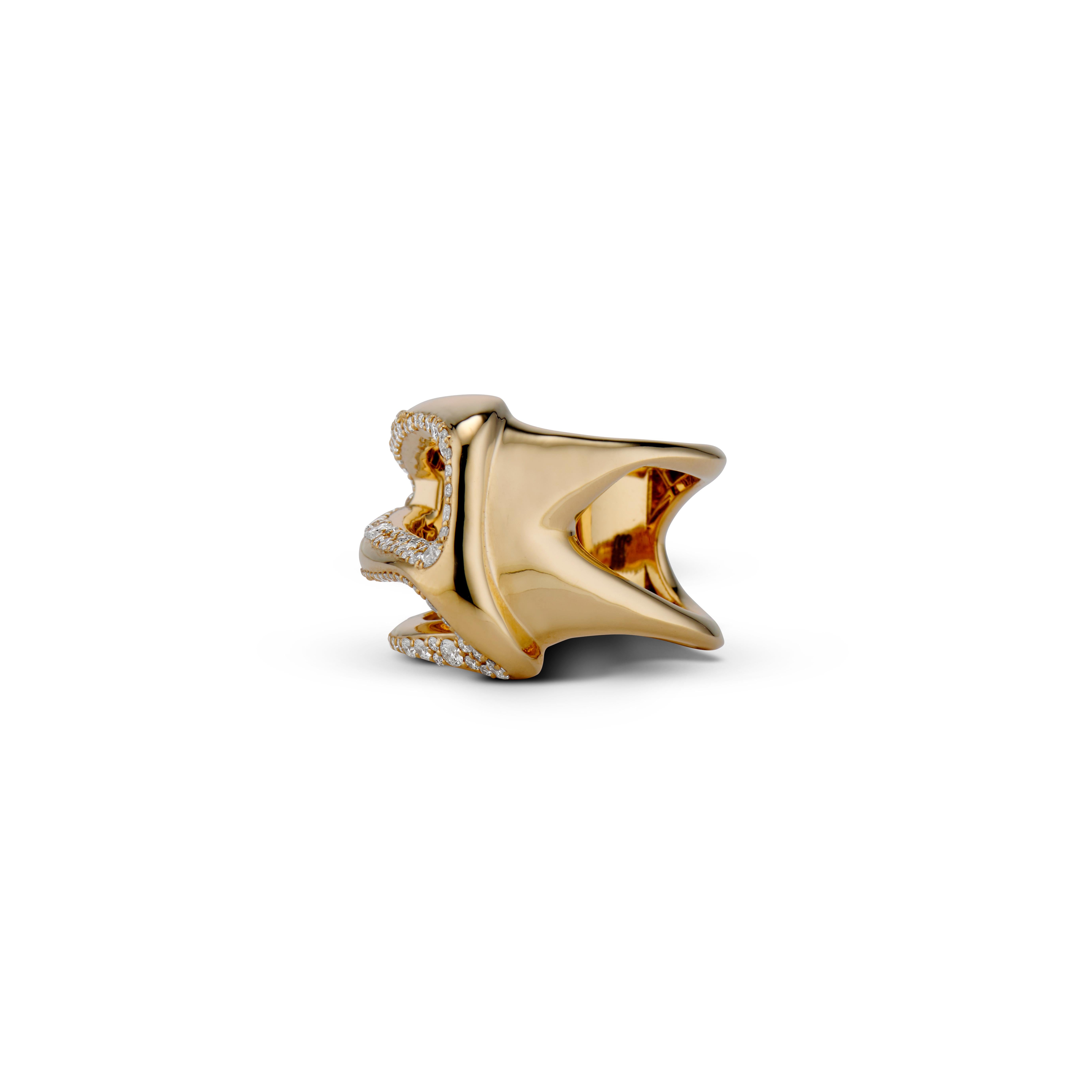 JV Insardi 18 Karat Gold Sculptural Ring with White Diamonds 3