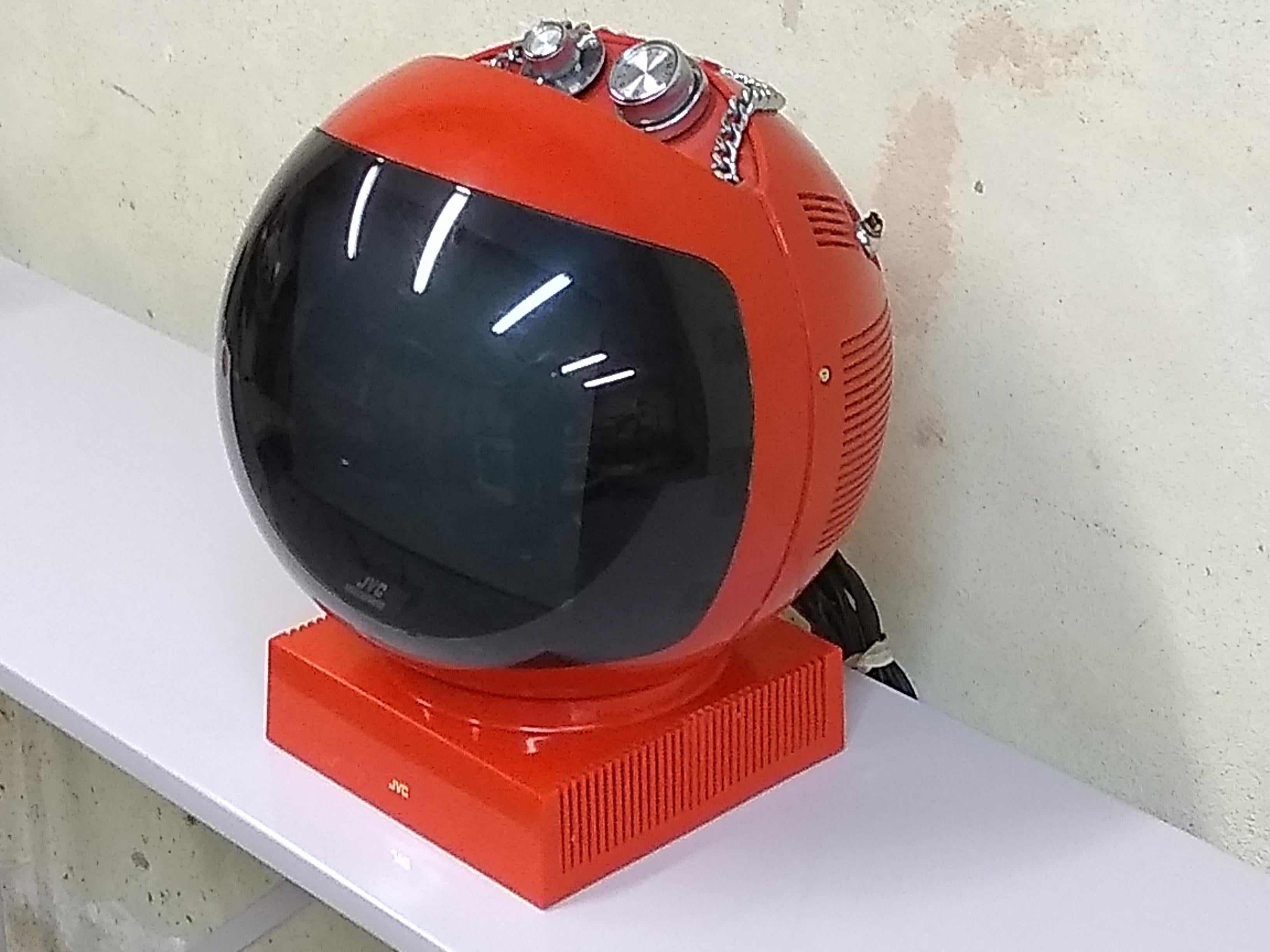 Late 20th Century JVC Videosphere Red Space Helmet Television Black and White Portable TV 