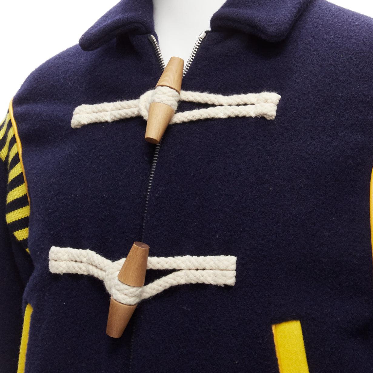 JW ANDERSON 100% virgin wool navy yellow accent rib shoulder toggle button bomber IT48 M
Reference: JSLE/A00008
Brand: JW Anderson
Designer: JW Anderson
Material: Virgin Wool
Color: Navy, Yellow
Pattern: Solid
Closure: Button
Lining: Navy