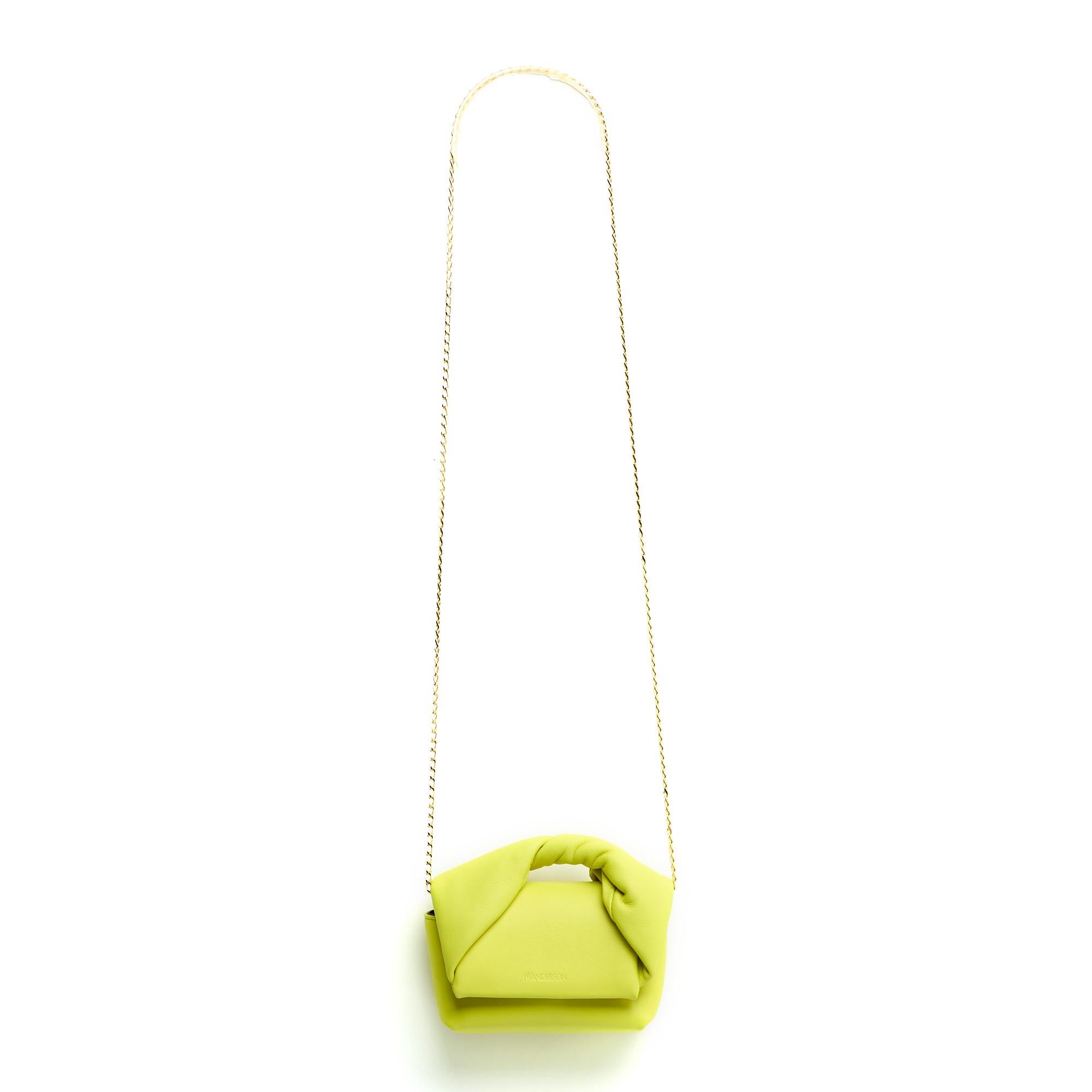 JW Anderson 2024 Sac Pochette mini Twister lime leather shoulder Bag Pouch NWT 2