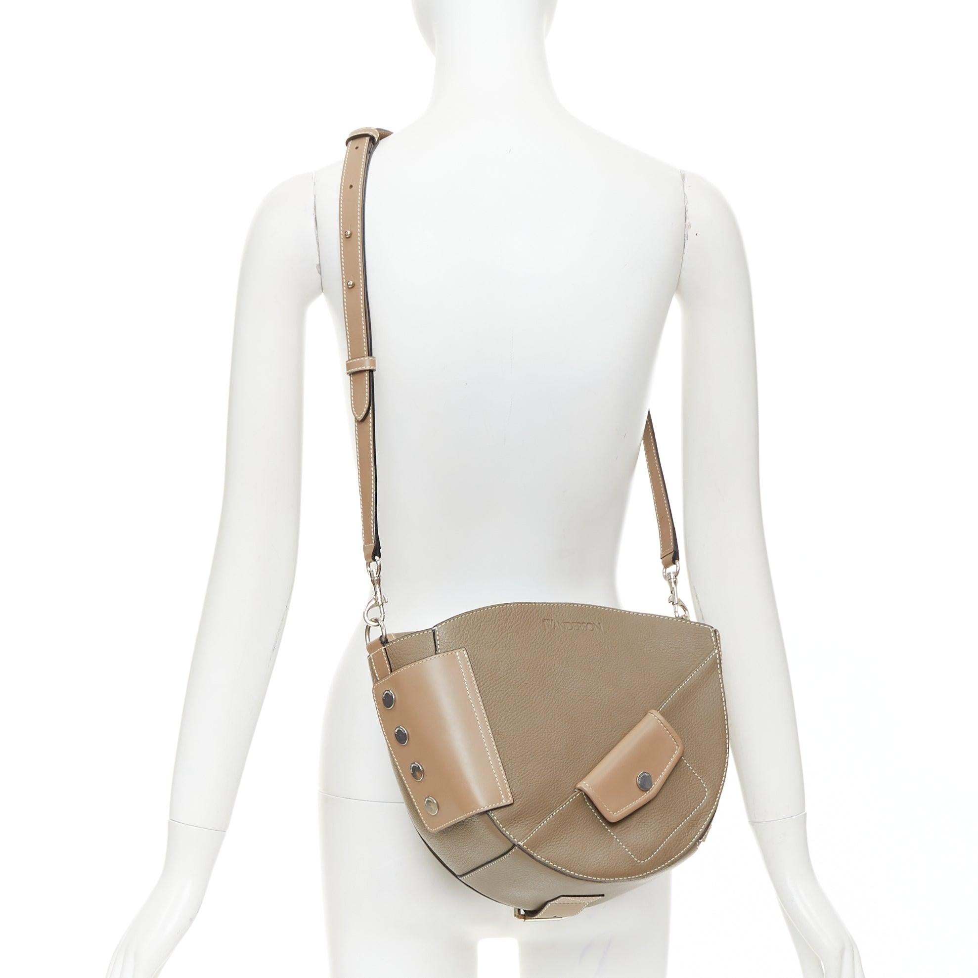 Brown JW ANDERSON Bike taupe leather pocket braided half moon crossbody bag For Sale