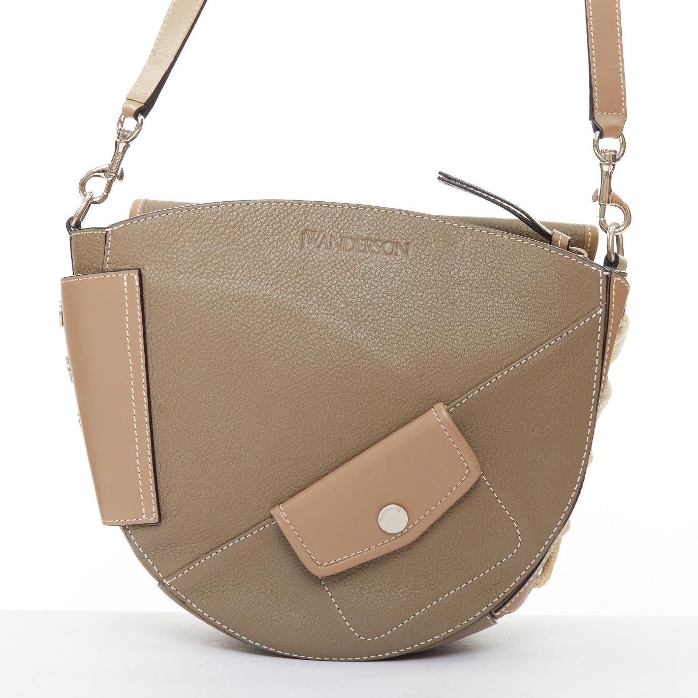 Women's JW ANDERSON Bike taupe leather pocket braided half moon crossbody bag For Sale