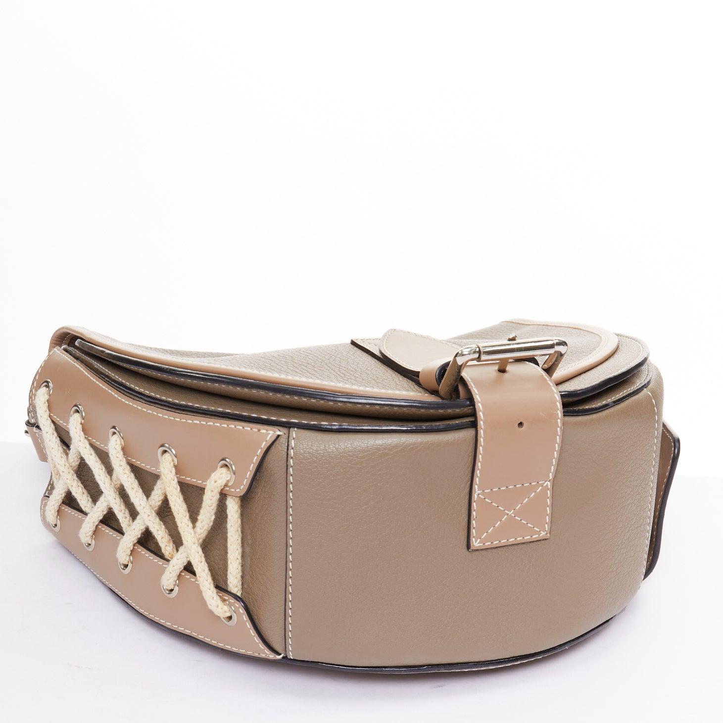 JW ANDERSON Bike taupe leather pocket braided half moon crossbody bag For Sale 1