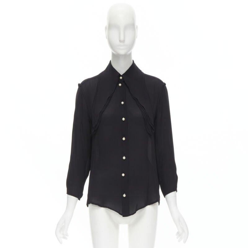 JW ANDERSON black silk pearl button layered collar blouse shirt UK8 S For Sale 5