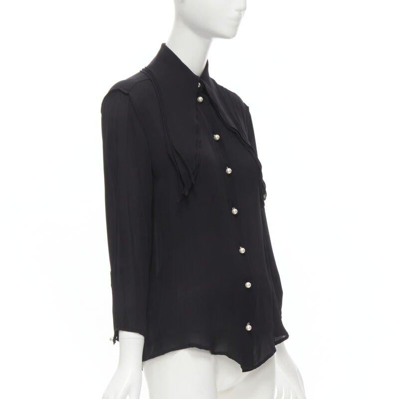 Black JW ANDERSON black silk pearl button layered collar blouse shirt UK8 S For Sale