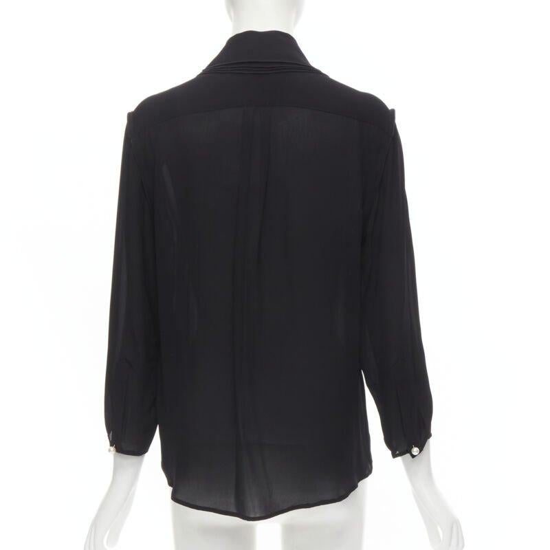 Women's JW ANDERSON black silk pearl button layered collar blouse shirt UK8 S For Sale