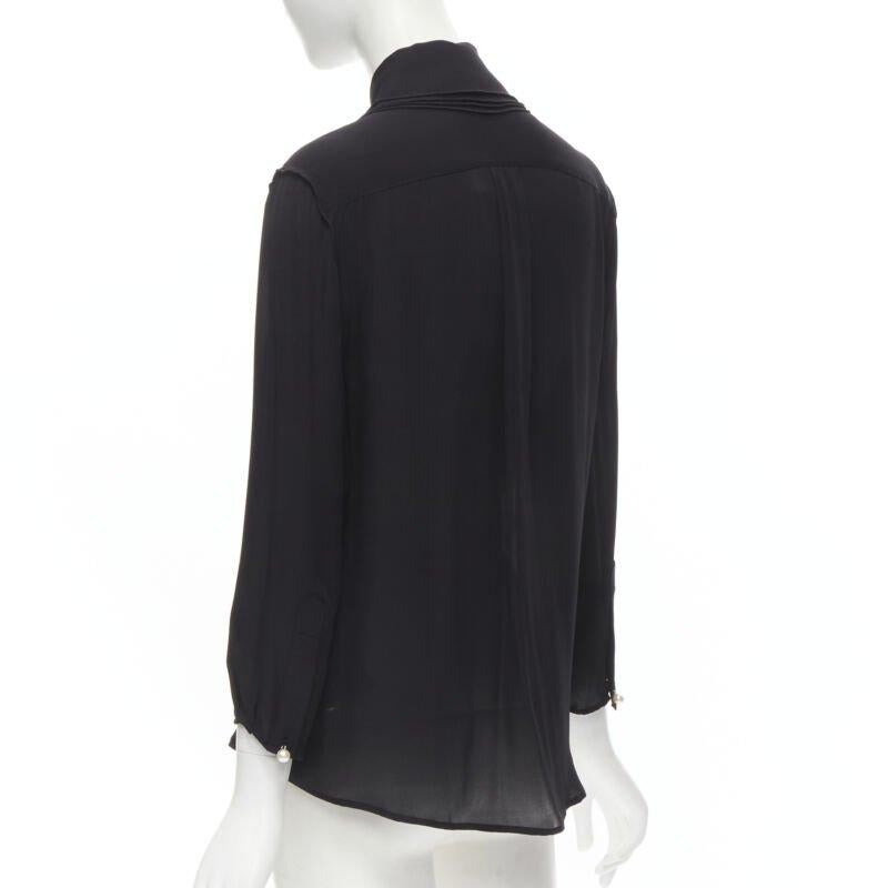JW ANDERSON black silk pearl button layered collar blouse shirt UK8 S For Sale 1
