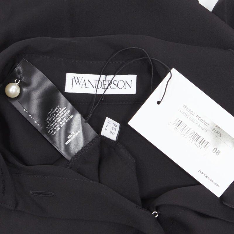 JW ANDERSON black silk pearl button layered collar blouse shirt UK8 S For Sale 4