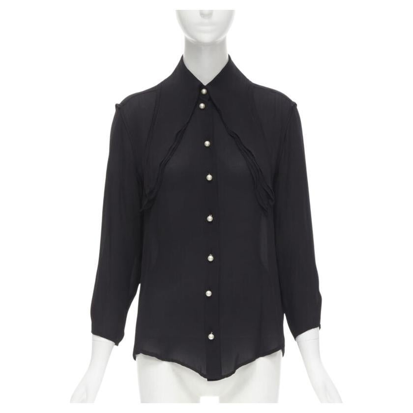 JW ANDERSON black silk pearl button layered collar blouse shirt UK8 S For Sale
